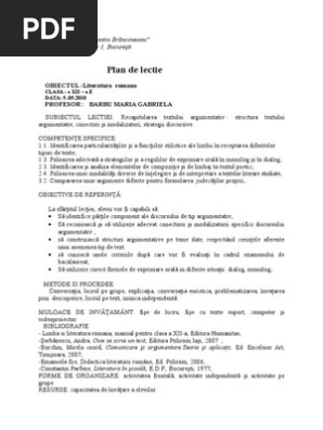 Plan De Lectie Text Argumentativ