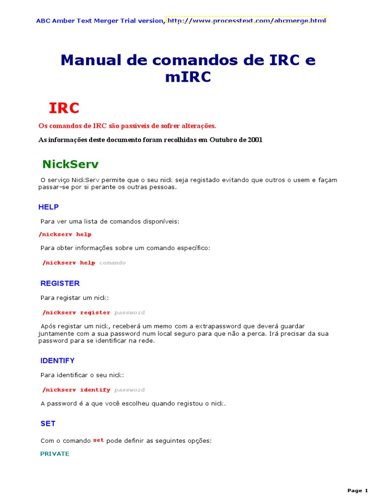 Comandos do mIRC e IRC | PDF | E-mail | Informação
