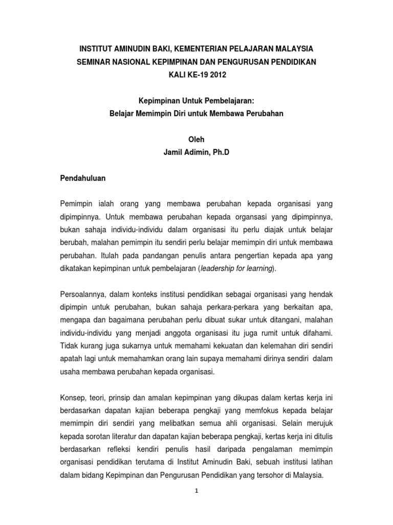 Kepimpinan - Untuk - Pembelajaran Oleh DR Jamil Adimin IAB PDF 