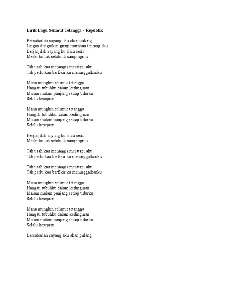 Lirik Lagu Selimut Tetangga Pdf