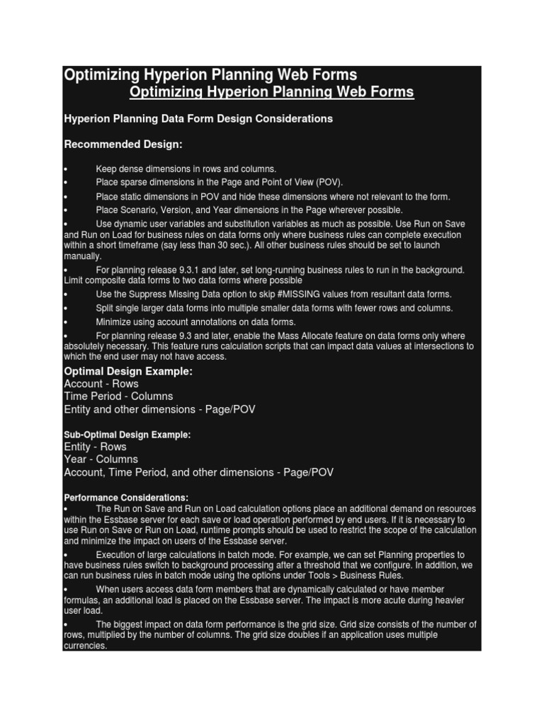 Best Practices for Hyperion Web Forms | PDF | Cache (Computing ...
