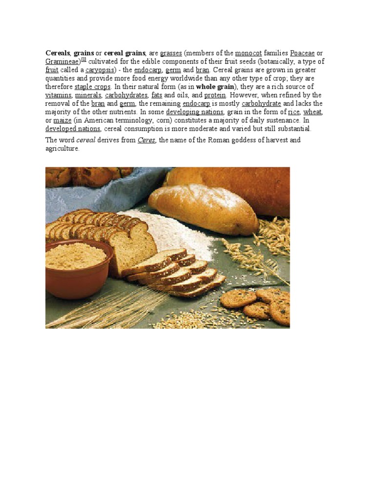 Cereals, Grains or Cereal Grains, Are Grasses Cereals Wheat