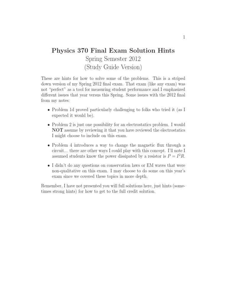 Physics 370 Exam Study Hints | PDF | Maxwell's Equations | Flux
