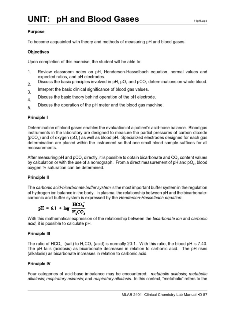 Blood Gas Analysis and pH Measurement | PDF | Ph | Bicarbonate