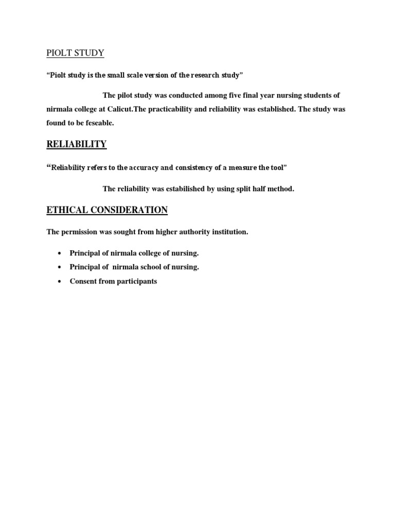 Pilot Study on Nursing Students' Research | PDF | Wellness | Science ...