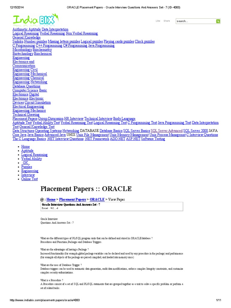 Oracle Placement Aptitude Test Pattern