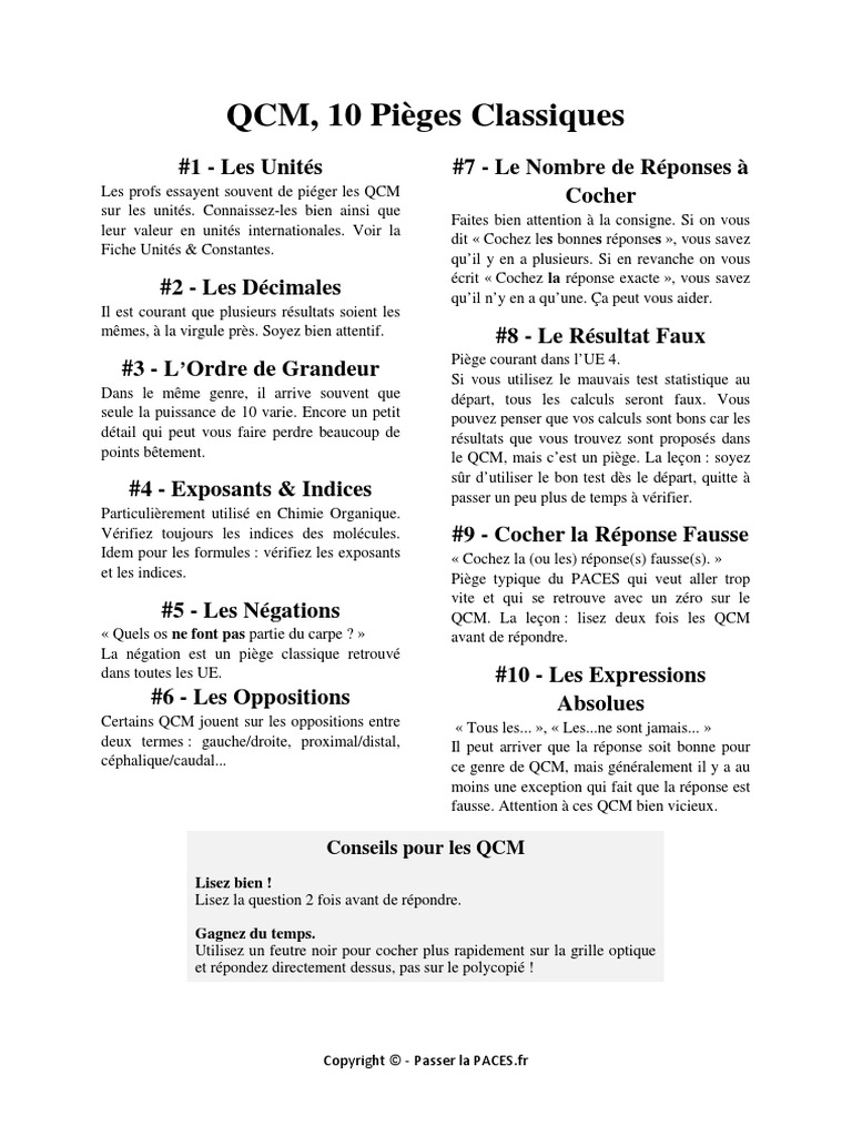 QCM Fiche PDF  PDF