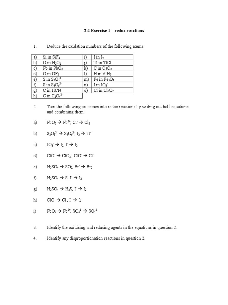 Redox Reactions and Oxidation Numbers | PDF