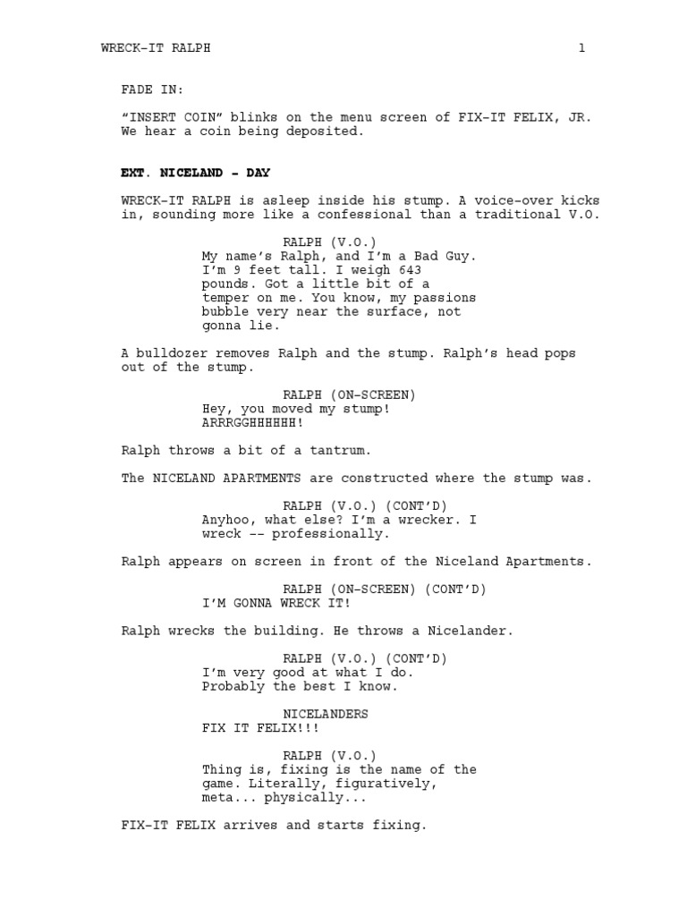 Wreck It Ralph Screenplay | PDF | Leisure