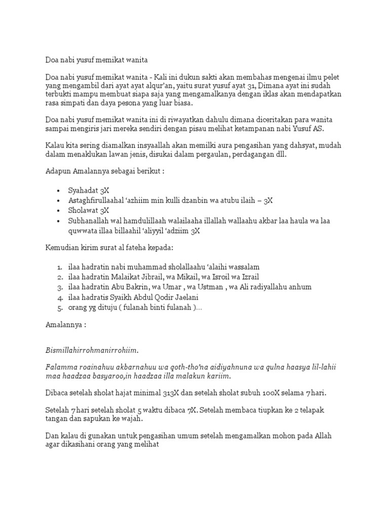 Doa Nabi Yusuf Memikat Wanita