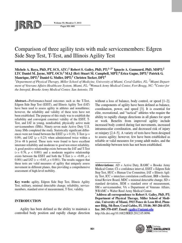 Comparison of Three Agility Tests With Male Servicemembers (Edgren Side ...