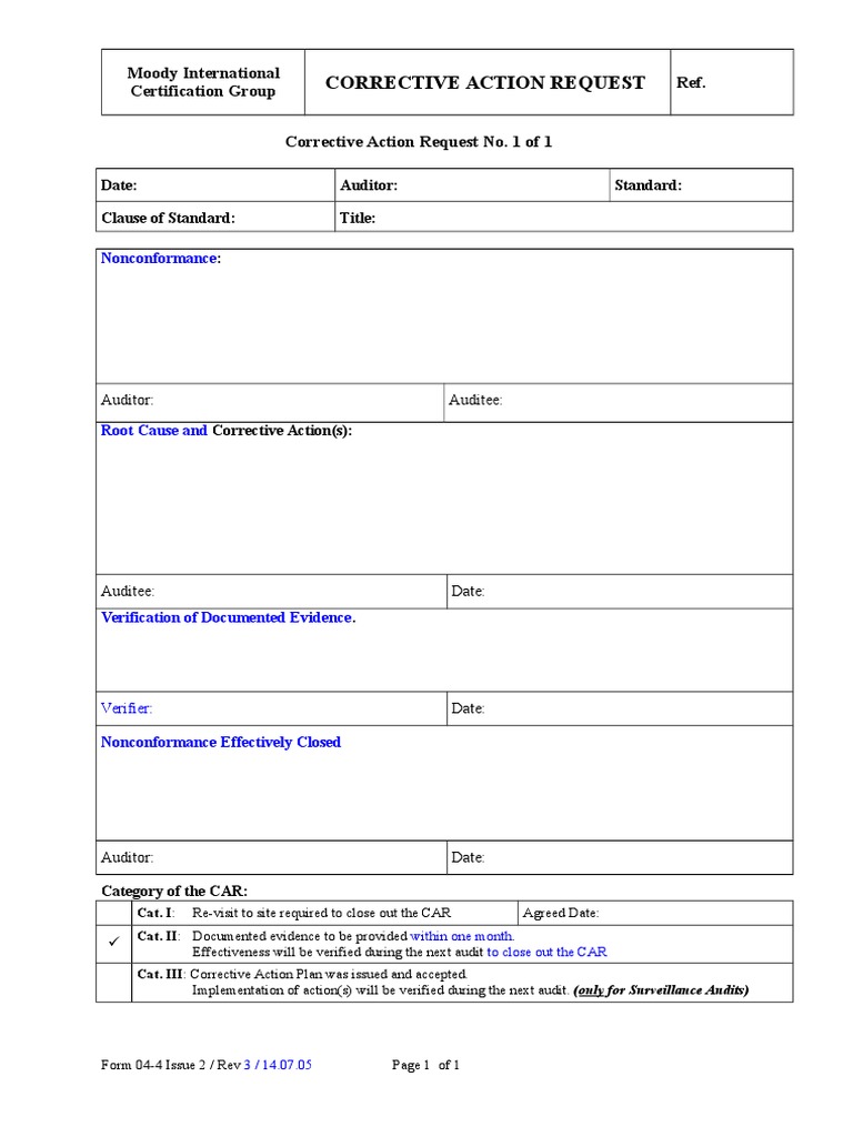 Corrective Action Request Form | PDF