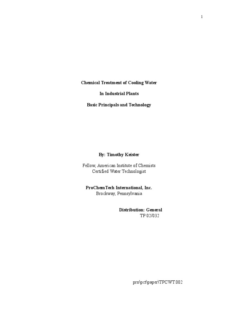 Optimizing Cooling Water Treatment Through Effective Chemistry Control and Maximizing Cycles of