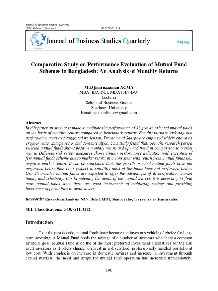 Mutual Fund Performance in Bangladesh | PDF | Capital Asset Pricing ...