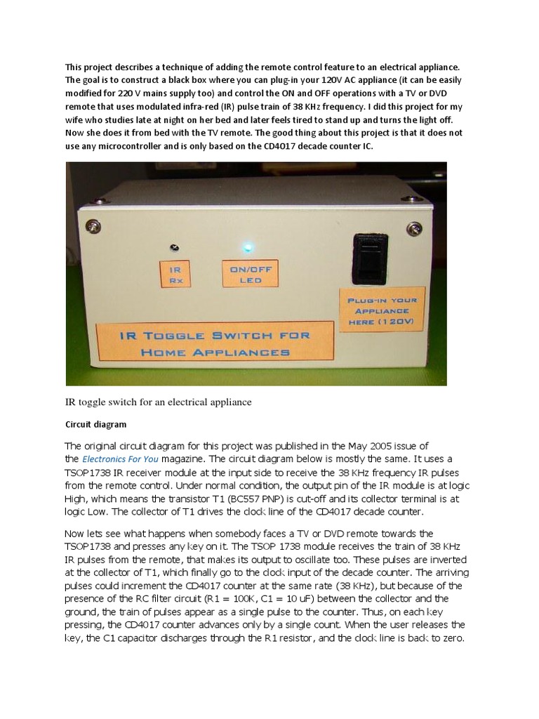 IR Outlet Switch for Appliances | PDF | Power Supply | Switch