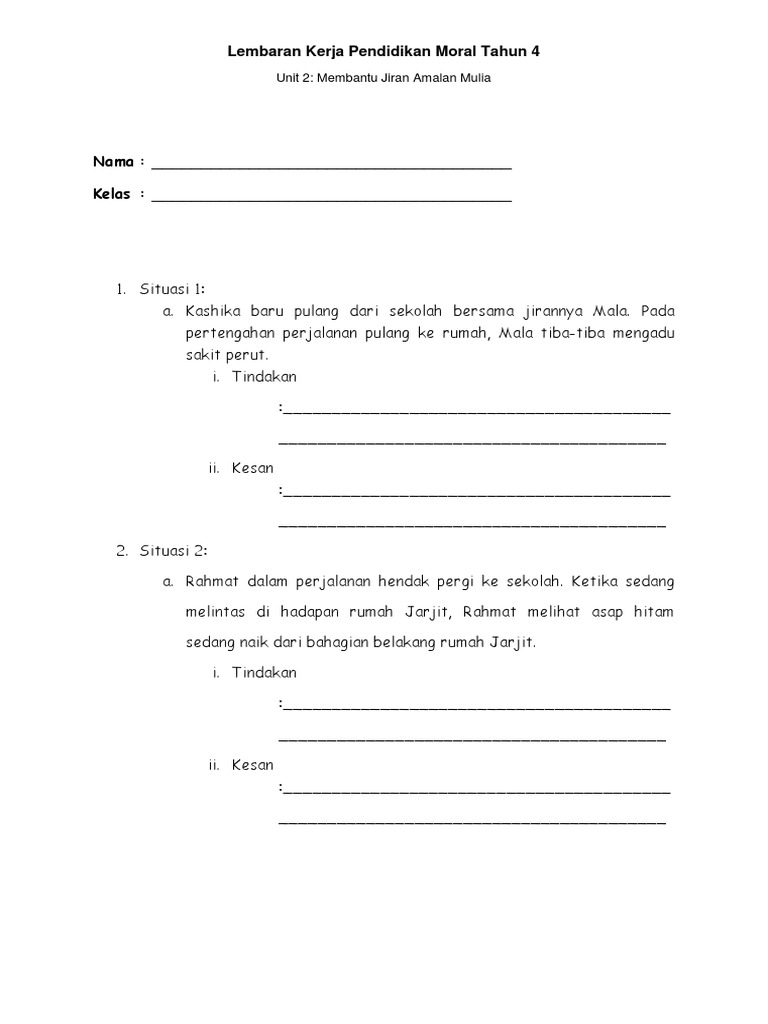 Kertas Ujian Pendidikan Moral Kssr Tahun 4