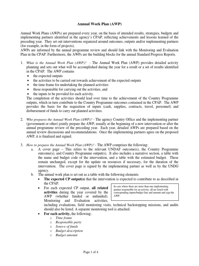 Annual Work Plan (AWP) Guidelines | PDF | Monitoring And Evaluation ...
