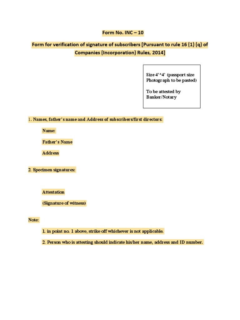 Form INC-10: Subscriber Signature Verification | PDF | Access Control ...