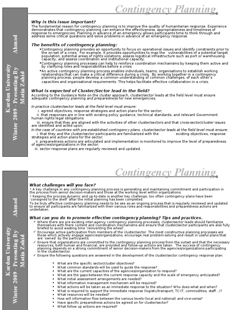Contingency Planning PDF Emergency Cognition