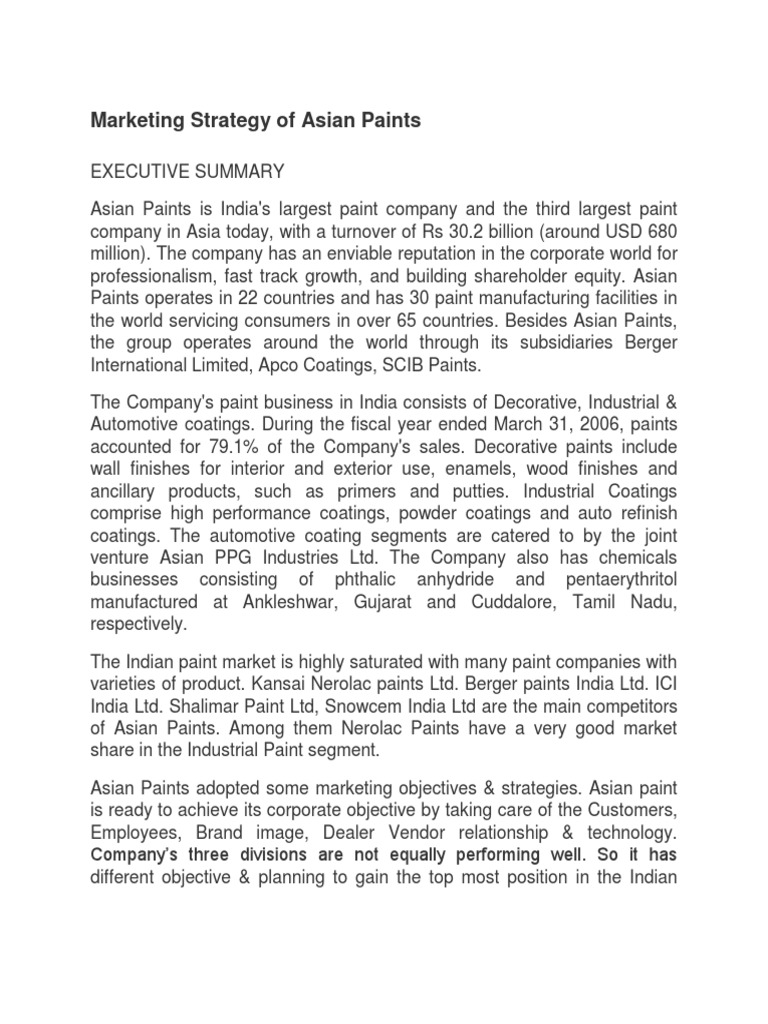 Marketing Strategy of Asian Paints | PDF | Advertising | Marketing