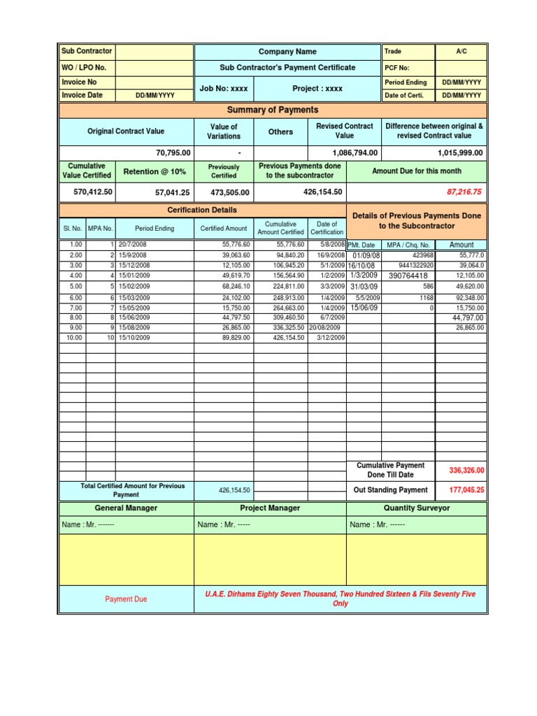 Payment Certificate Format  PDF  Business