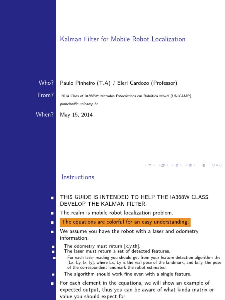 Kalman Filter For Mobile Robot Localization: Who? From? | PDF | Kalman ...