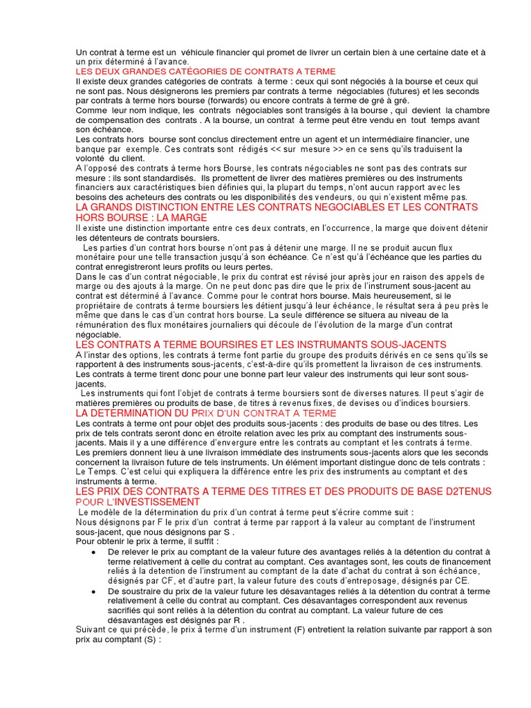 Un Contrat À Terme | PDF | Contrat à terme | Bourse des valeurs