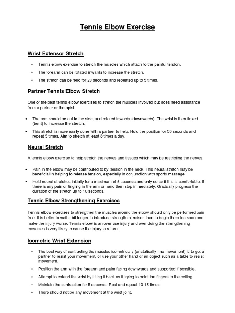 Tennis Elbow Exercise | PDF | Elbow | Anatomical Terms Of Motion