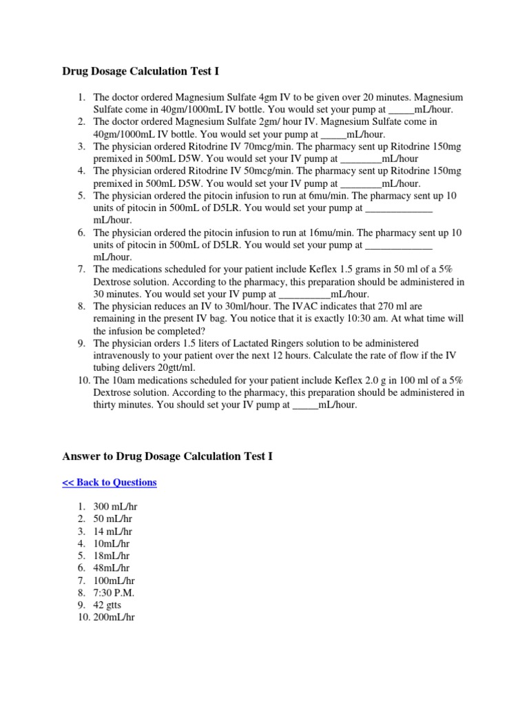 Nursing Drug Dosage Calculation Practice | PDF | Intravenous Therapy ...