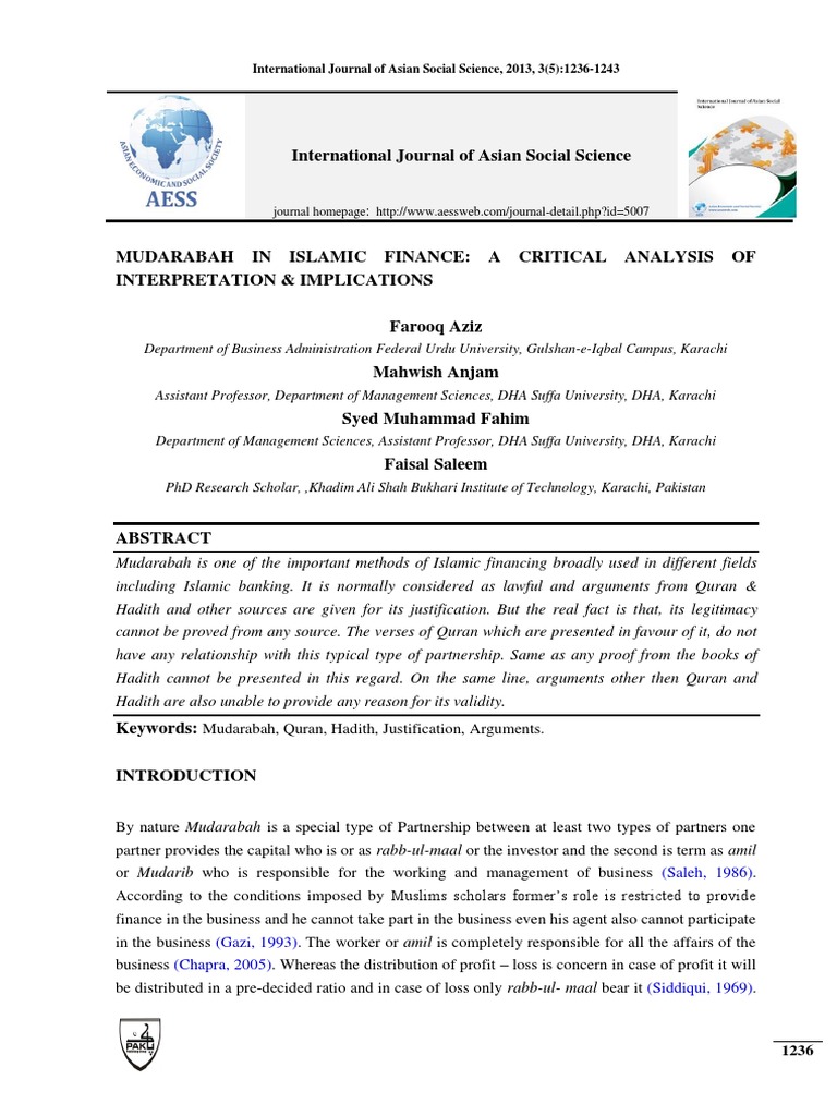 Critical Analysis of Mudarabah in Islamic Finance | PDF | Quran | Islam
