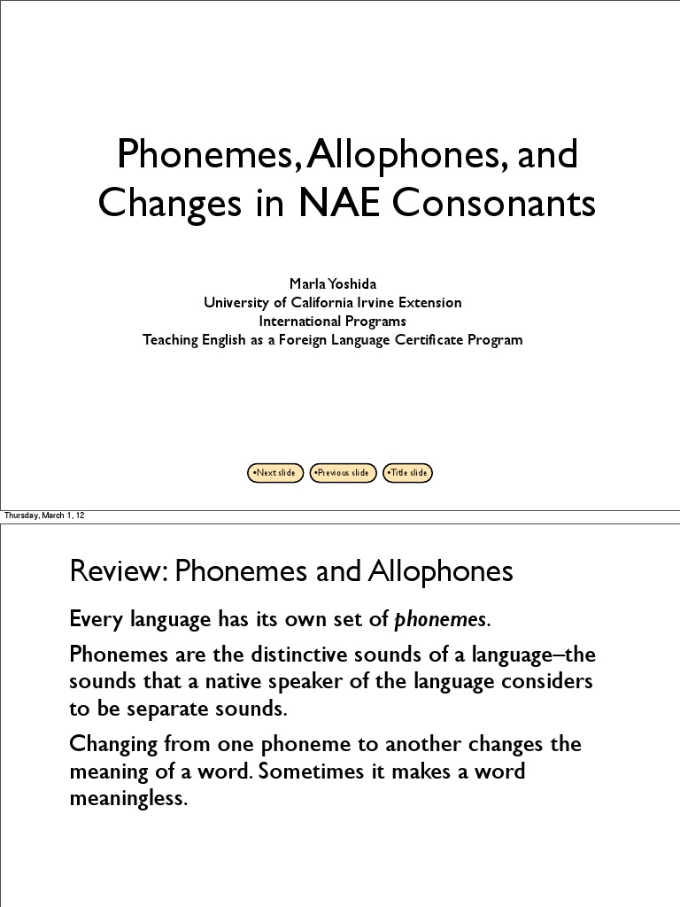 Phonemes, Allophones, and Changes in NAE Consonants PDF