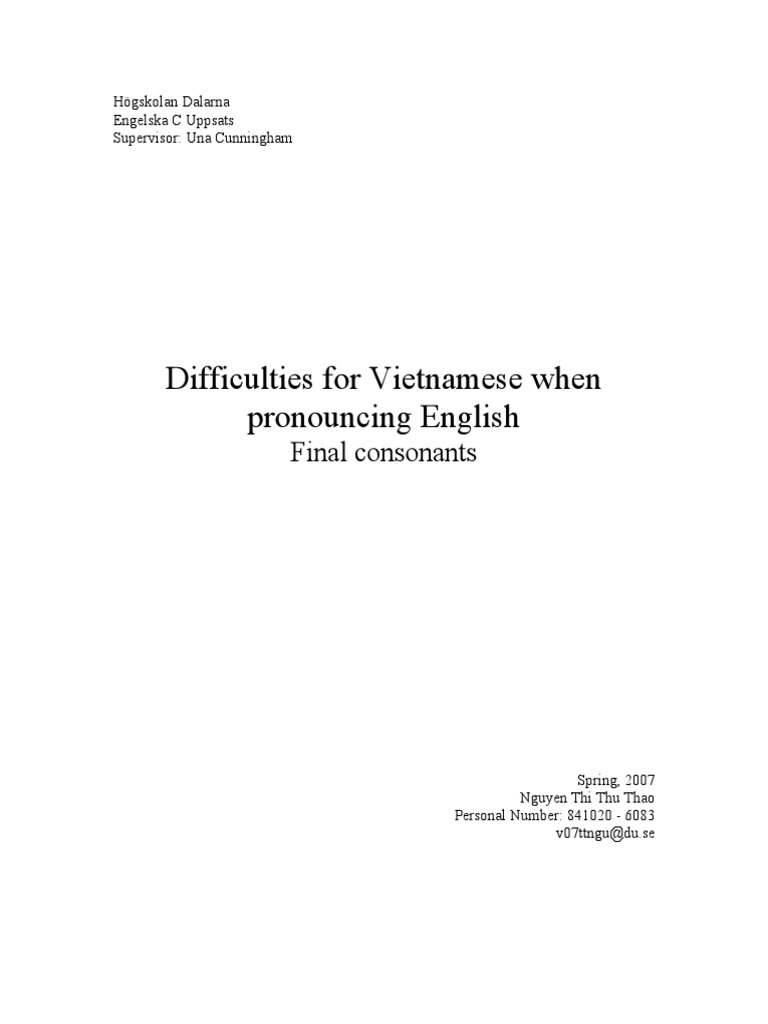Vietnamese Pronunciation of English Consonants | PDF | Syllable ...