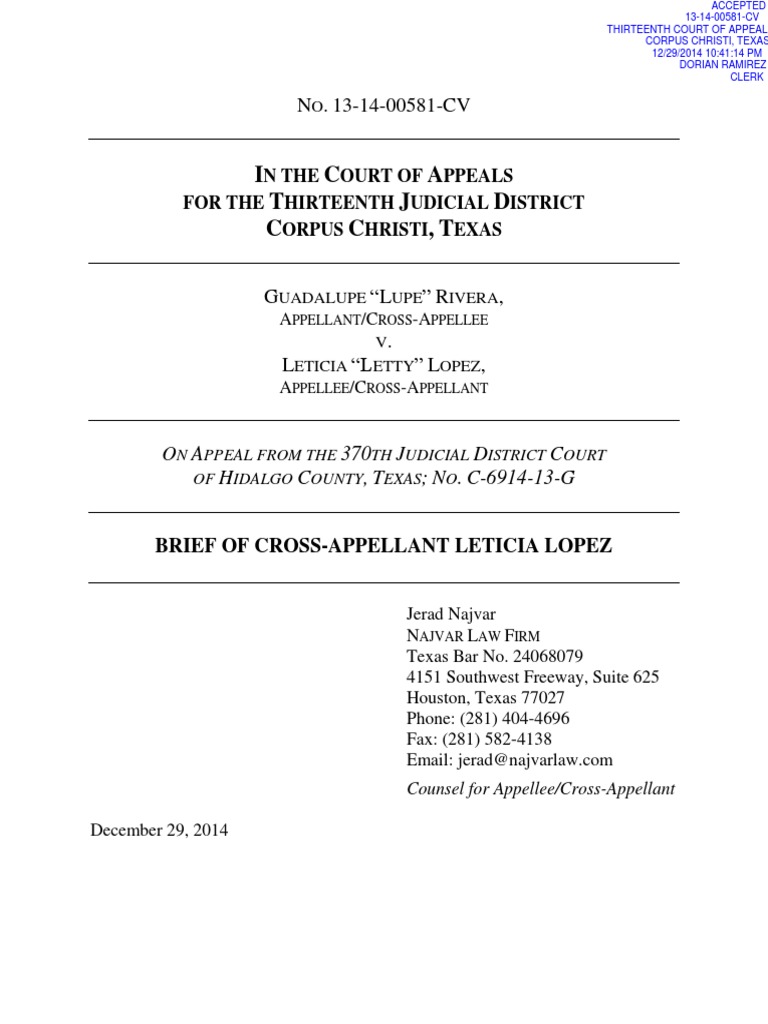 Leticia Lopez's Opening Brief - 13th Court of Appeals | PDF | Standard ...