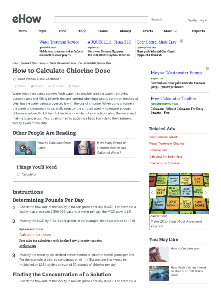 How To Calculate Chlorine Dose PDF Sewage Treatment Water Treatment