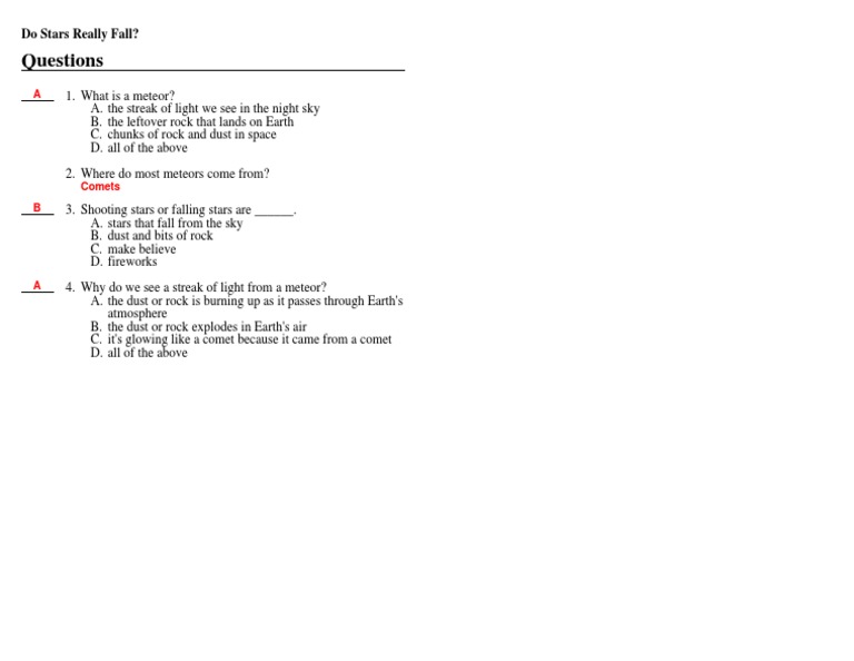 Questions: Do Stars Really Fall? | PDF