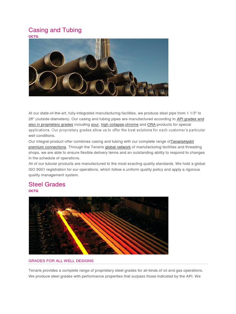 An Overview of Tenaris's Extensive Range of Casing, Tubing, and Steel