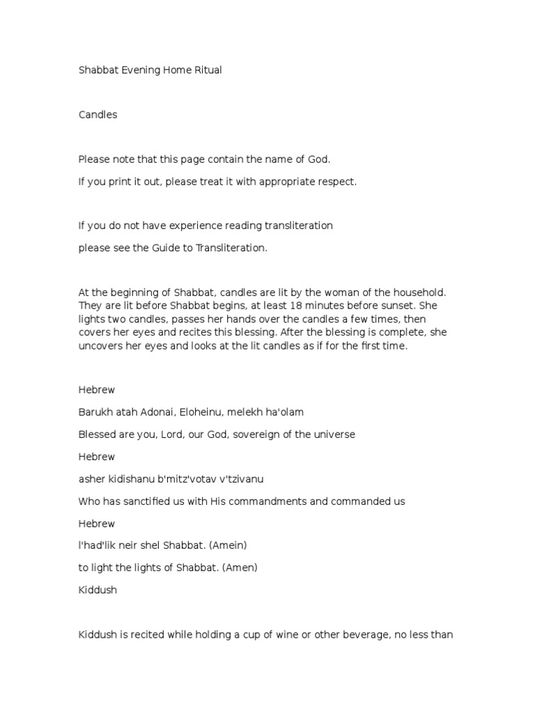 Shabbat Evening Rituals and Blessings | PDF | Sabbath | Religious Rituals