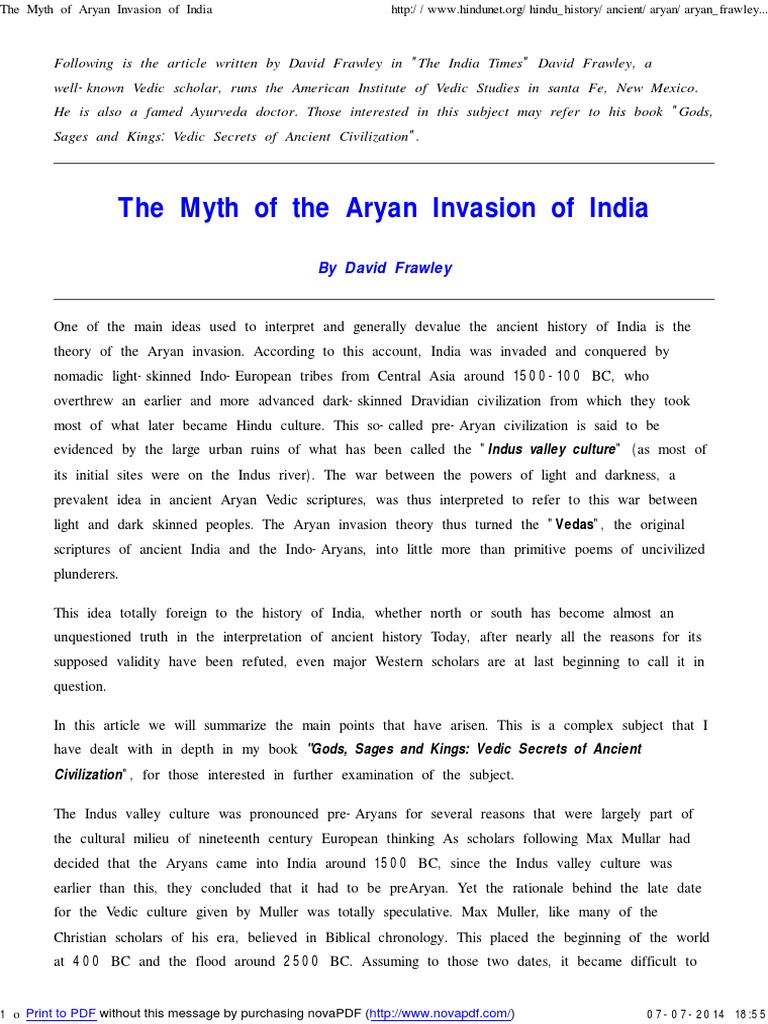 The Myth of Aryan Invasion .. | PDF | Vedas | Ancient History