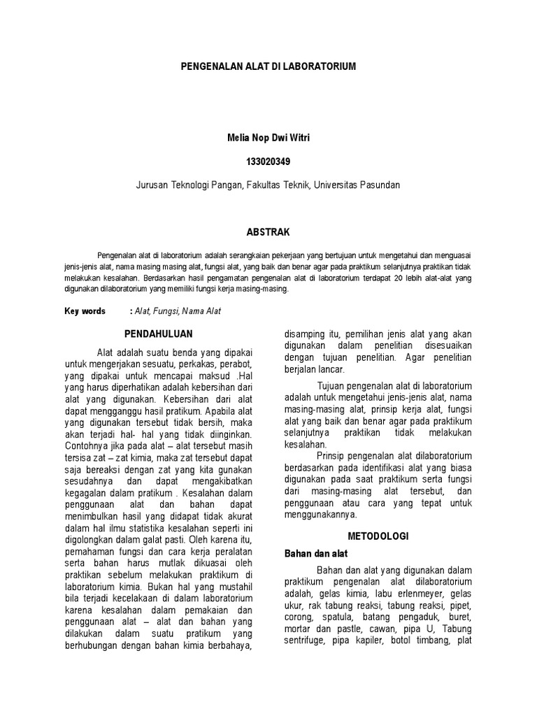 Contoh Laporan Praktikum Kimia Dasar Pengenalan Alat Alat