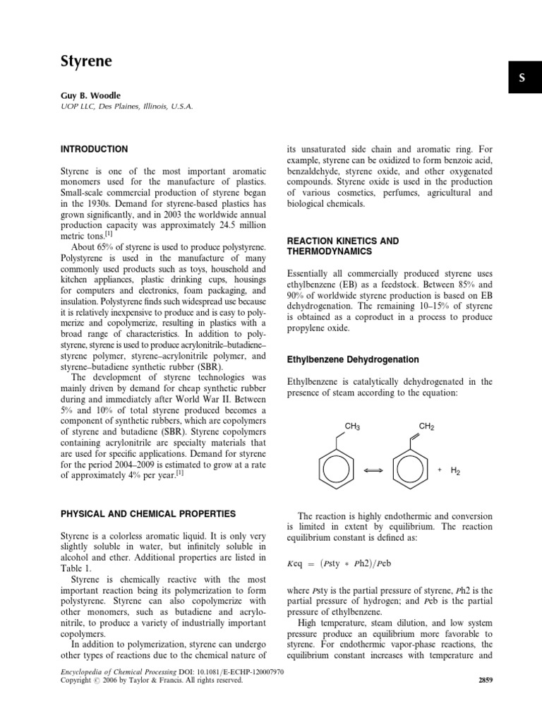 Styrene | PDF | Catalysis | Chemical Reactor