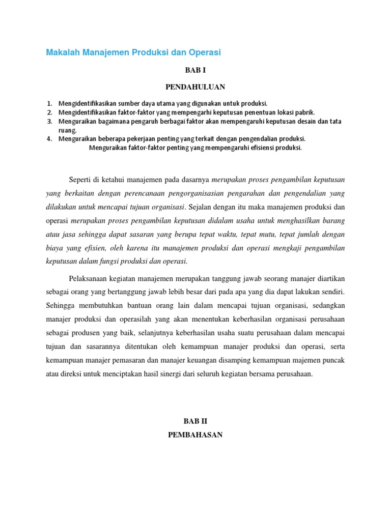Makalah Manajemen Produksi Dan Operasi
