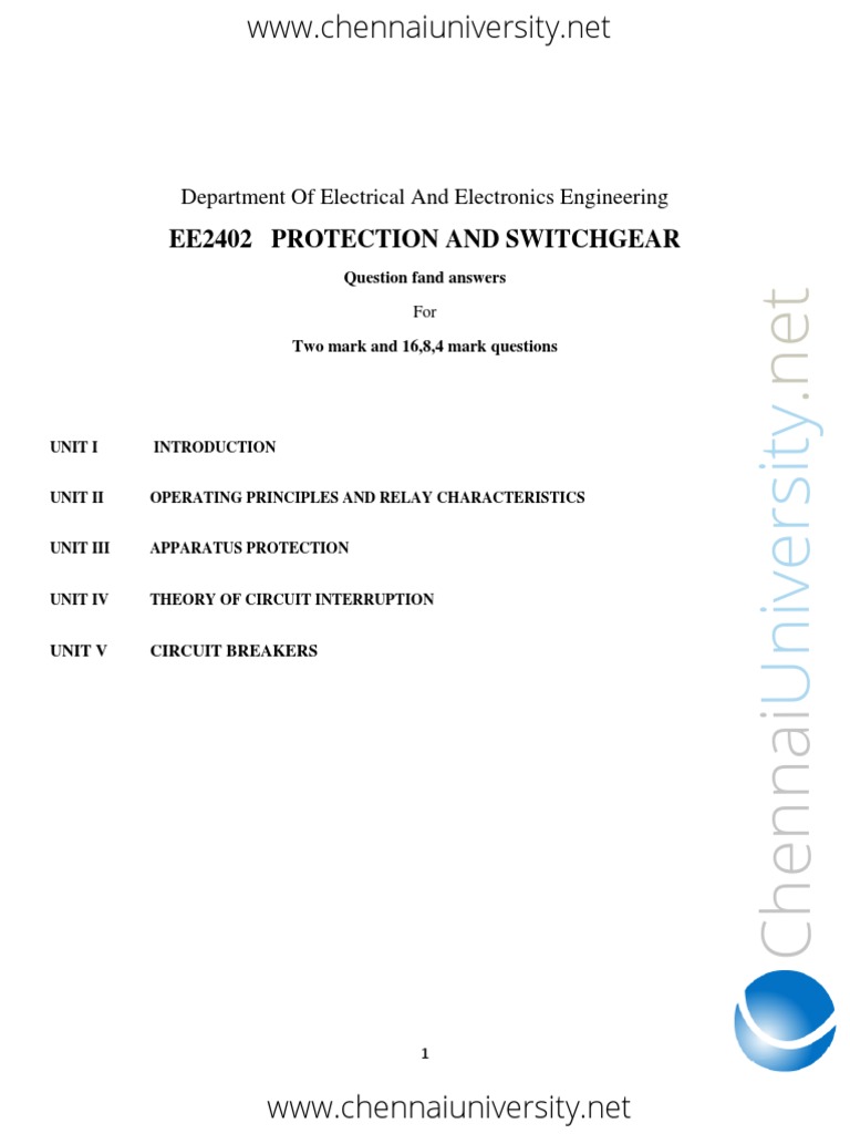 EE2402 Notes Protection and Switchgear PDF Relay Resistor