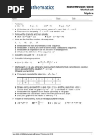 Revision Guide Higher Algebra Worksheet