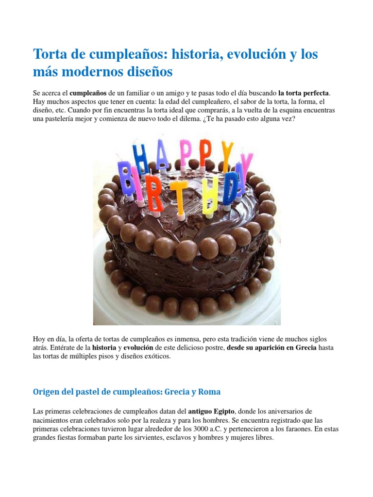 Torta de Cumpleaños - Historia, Evolución y Los Más Modernos Diseños | PDF  | Cumpleaños | Alimentos