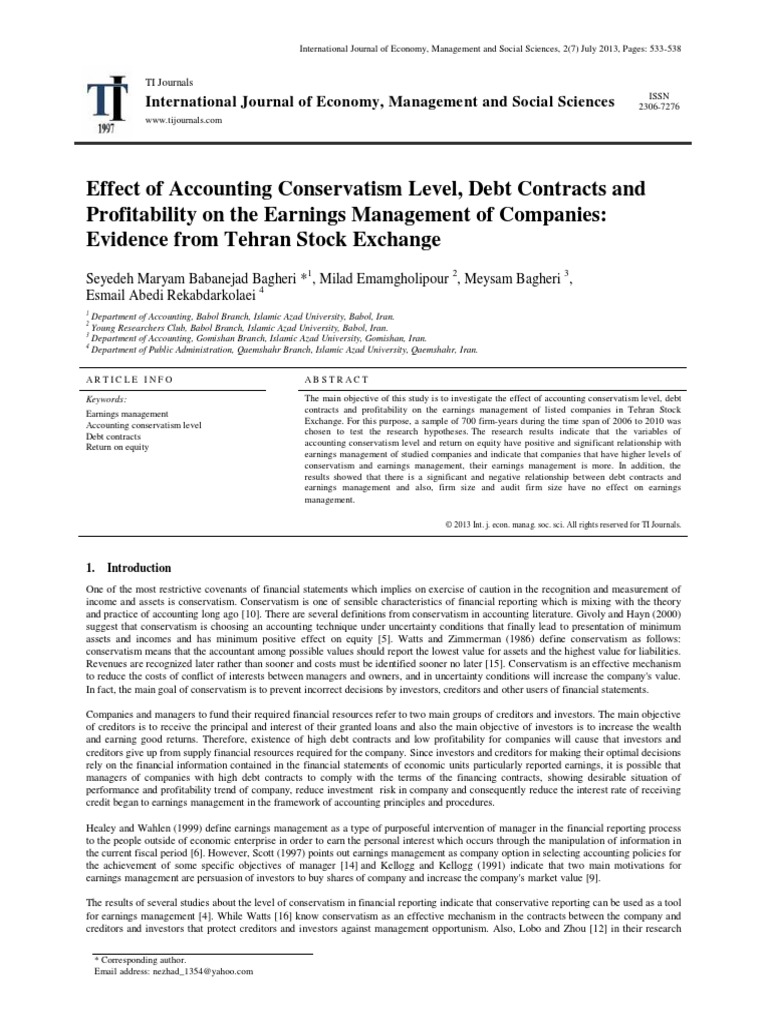 Effect of Accounting Conservatism Level, Debt Contracts and ...