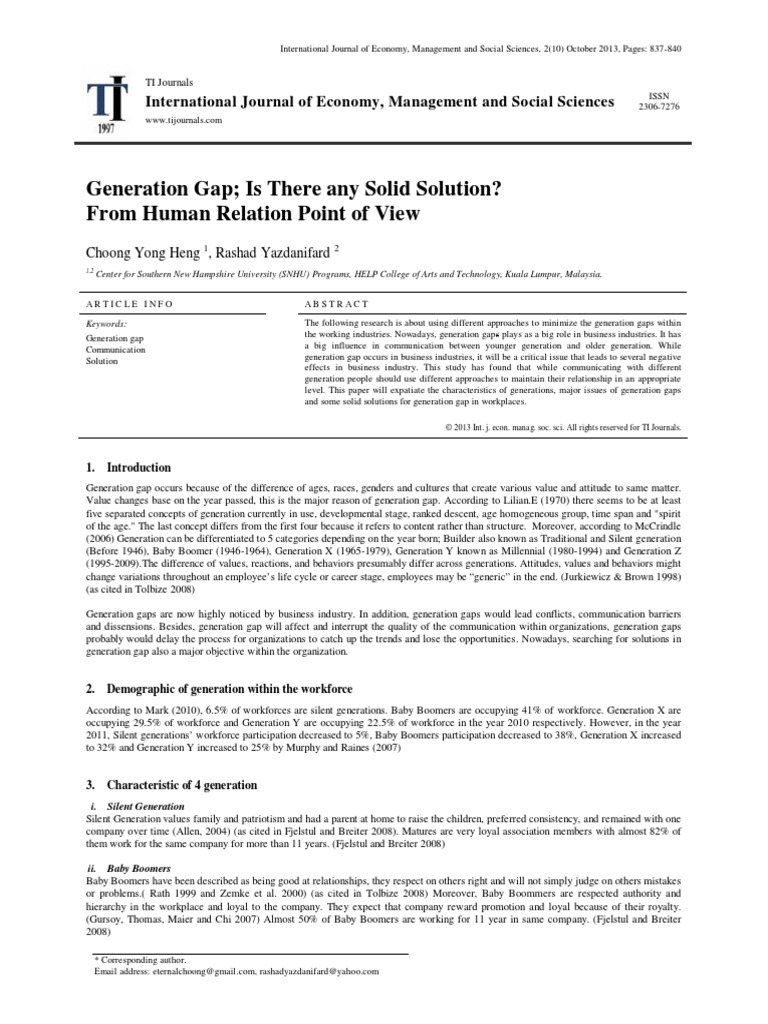Generation Gap Is There Any Solid Solution From Human Relation Point of ...