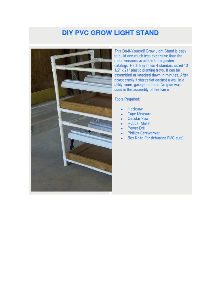Diy PVC Grow Light Stand PDF Pipe (Fluid Conveyance) Crafts