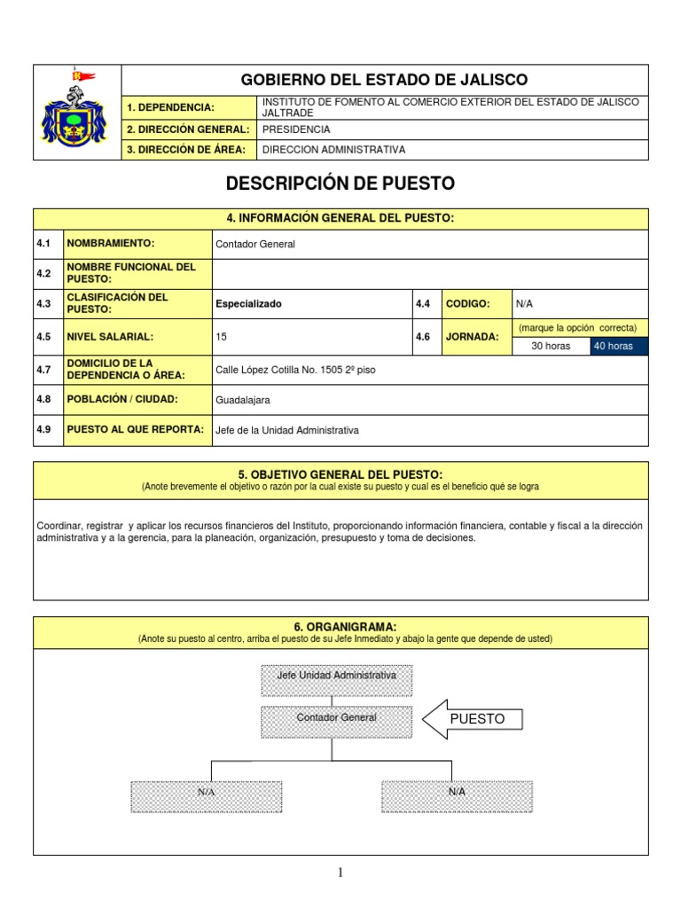 Descripci n De Puesto Contador General Toma De Decisiones Presupuesto