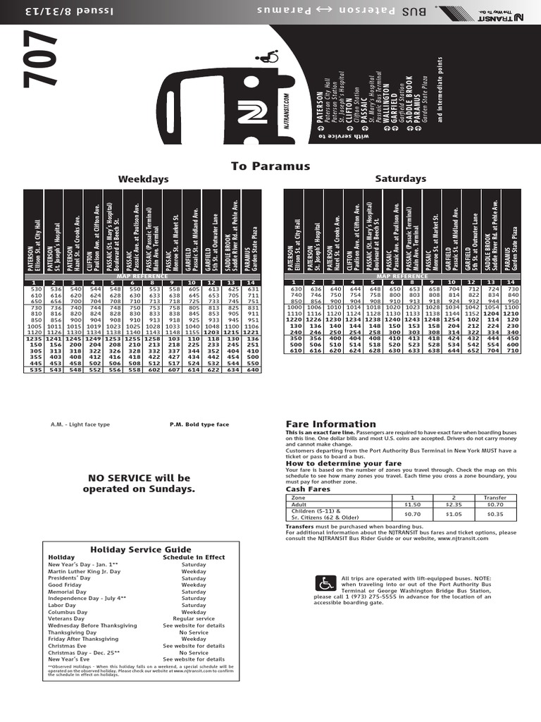 707 Bus Workweek And Weekend Bus Transport