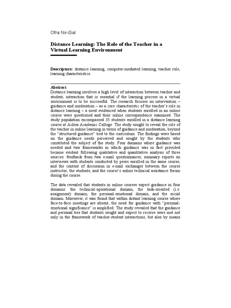 Teacher's Role in Distance Learning | PDF | Educational Technology ...